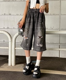 デニムダメージハーフパンツ