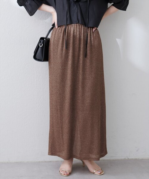 natural couture（ナチュラルクチュール）の「ラメリブタイトスカート（スカート・レディース・ブルー/ライトベージュ/ブラック/ブラウン/グリーン・FREE）」の2枚目の写真