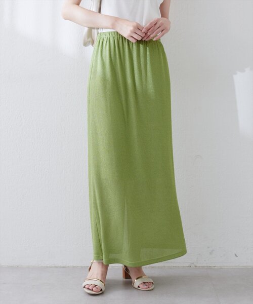 natural couture（ナチュラルクチュール）の「ラメリブタイトスカート（スカート・レディース・ブルー/ライトベージュ/ブラック/ブラウン/グリーン・FREE）」の4枚目の写真