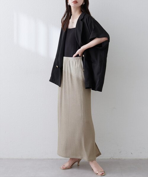 natural couture（ナチュラルクチュール）の「ラメリブタイトスカート（スカート・レディース・ブルー/ライトベージュ/ブラック/ブラウン/グリーン・FREE）」の18枚目の写真