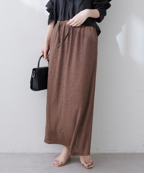 natural couture（ナチュラルクチュール）の「ラメリブタイトスカート（スカート・レディース・ブルー/ライトベージュ/ブラック/ブラウン/グリーン・FREE）」の15枚目の写真