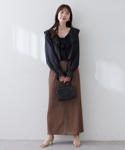 natural couture（ナチュラルクチュール）の「ラメリブタイトスカート（スカート・レディース・ブルー/ライトベージュ/ブラック/ブラウン/グリーン・FREE）」の12枚目の写真