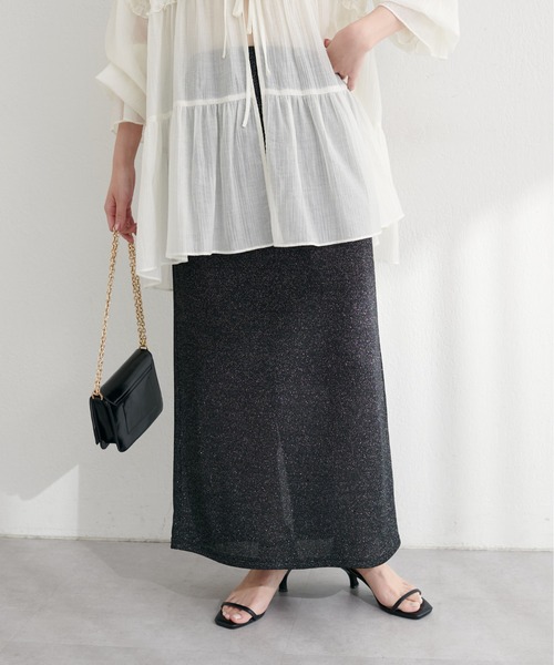 natural couture（ナチュラルクチュール）の「ラメリブタイトスカート（スカート・レディース・ブルー/ライトベージュ/ブラック/ブラウン/グリーン・FREE）」の6枚目の写真