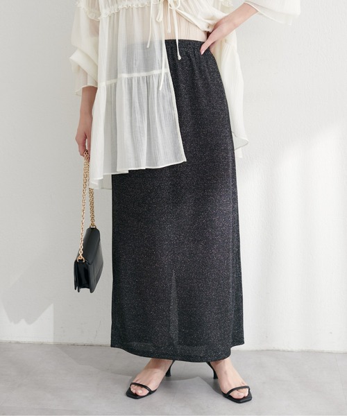 natural couture（ナチュラルクチュール）の「ラメリブタイトスカート（スカート・レディース・ブルー/ライトベージュ/ブラック/ブラウン/グリーン・FREE）」の7枚目の写真