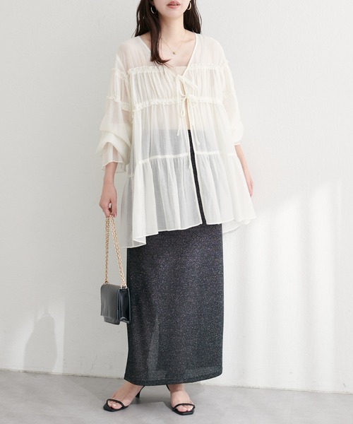 natural couture（ナチュラルクチュール）の「ラメリブタイトスカート（スカート・レディース・ブルー/ライトベージュ/ブラック/ブラウン/グリーン・FREE）」の9枚目の写真