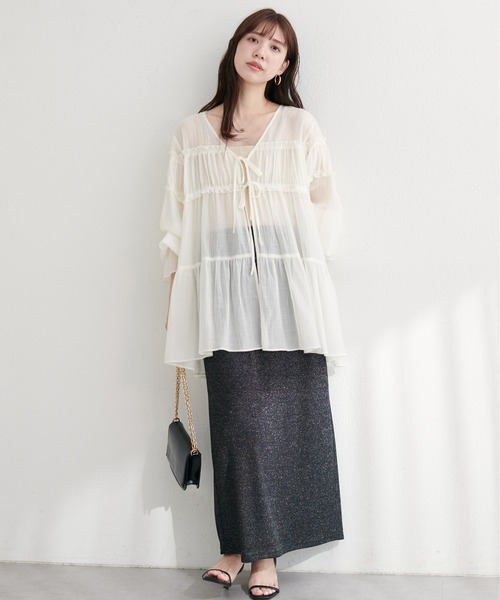 natural couture（ナチュラルクチュール）の「ラメリブタイトスカート（スカート・レディース・ブルー/ライトベージュ/ブラック/ブラウン/グリーン・FREE）」の10枚目の写真