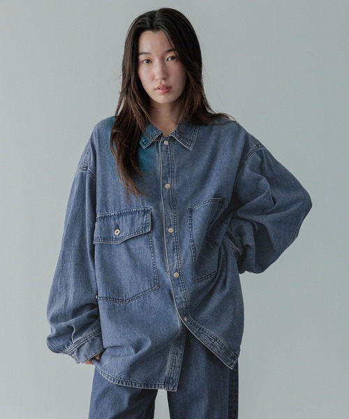 LOWRYS FARM（ローリーズファーム）の「【LFM(U)】デニムオーバーシャツ　571340（シャツ/ブラウス・メンズ・ブルー/ブラック・MEDIUM/LARGE）」の5枚目の写真