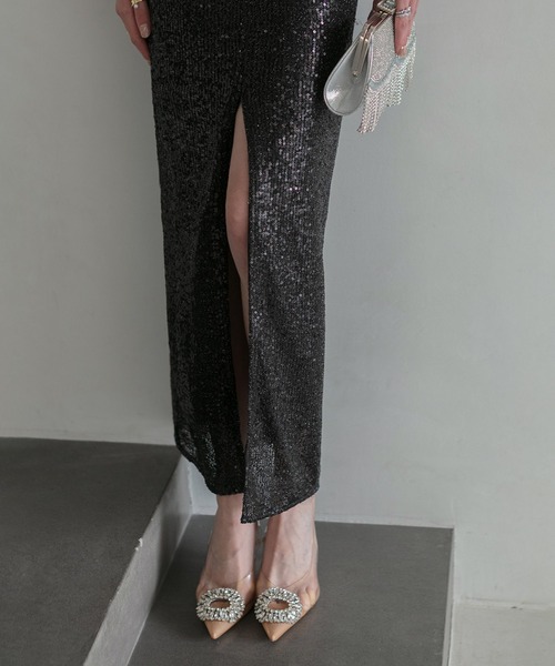 セール】【LEJA LUXE】シースルーアシンメトリースパンコールスリットI