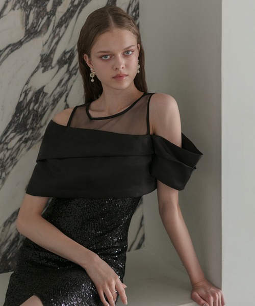 Leja（レジャ）の「【LEJA LUXE】シースルーアシンメトリースパンコールスリットIラインドレスワンピース美脚効果結婚式 パーティードレス 成人式 二次会 同窓会 お呼ばれ オケージョン 20代 30代（ドレス・レディース・ブラック・LARGE/MEDIUM/SMALL）」の8枚目の写真