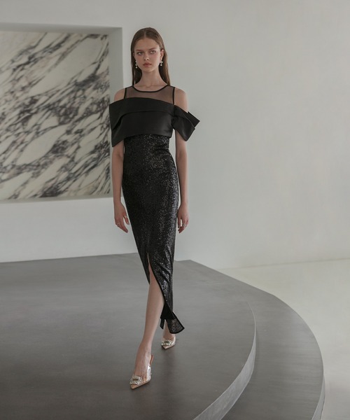 セール】【LEJA LUXE】シースルーアシンメトリースパンコールスリットI