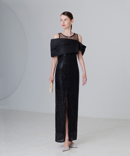 Leja（レジャ）の「【LEJA LUXE】シースルーアシンメトリースパンコールスリットIラインドレスワンピース美脚効果結婚式 パーティードレス 成人式 二次会 同窓会 お呼ばれ オケージョン 20代 30代（ドレス・レディース・ブラック・LARGE/MEDIUM/SMALL）」の11枚目の写真