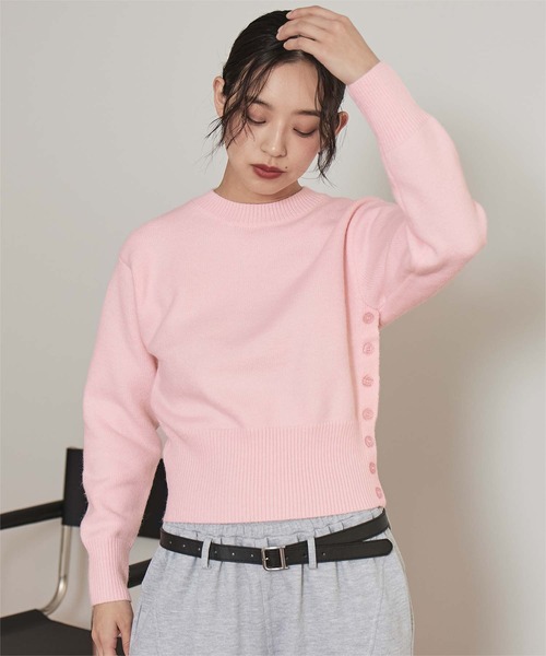 miette(ミエット)の「アシメサイドボタンニット(ニット/セーター・レディース・グレー/イエロー/ピンク/ブラウン/ライトブルー・M/L)」の5枚目の写真