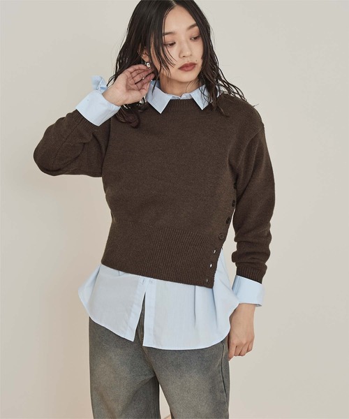 miette(ミエット)の「アシメサイドボタンニット(ニット/セーター・レディース・グレー/イエロー/ピンク/ブラウン/ライトブルー・M/L)」の13枚目の写真