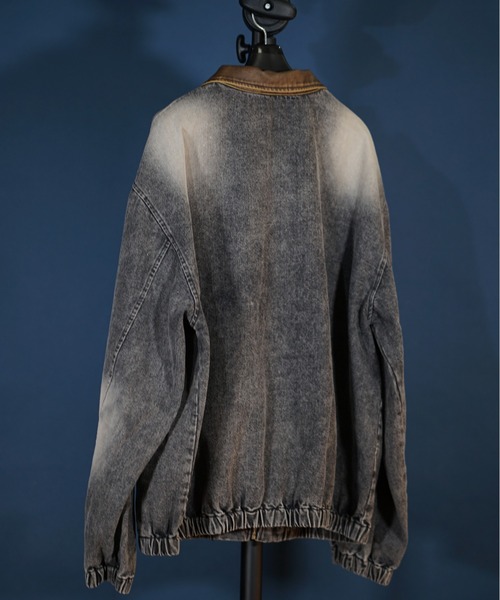 unrelaxing（アンリラクシング）の「襟レザー ビッグシルエット ヴィンテージライク デニムワークジャケット / デニムブルゾン / Gジャン デニムジャケット（ブルゾン・メンズ・ブラック/インディゴブルー/ブラック系その他・MEDIUM/LARGE）」の6枚目の写真