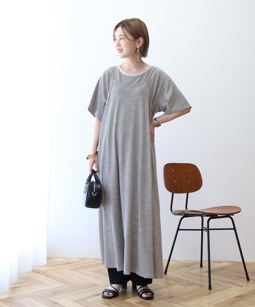 ワンピース RT-166299 セール】【2点セット】レイヤードボーダーTワンピース
