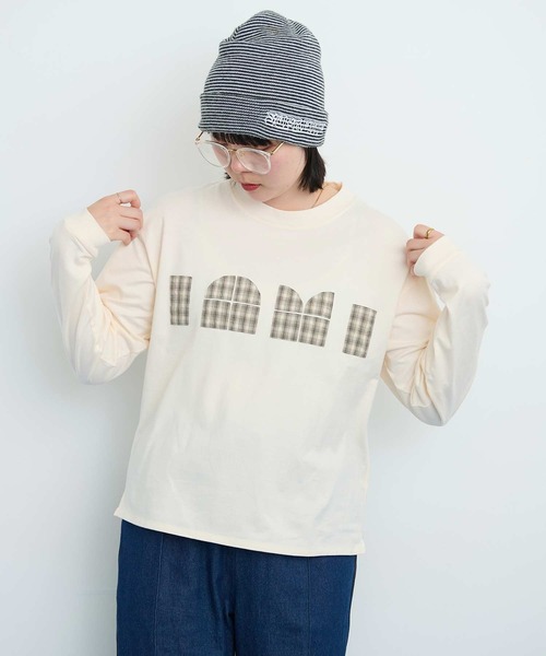 I am I in fact...（アイアムアイインファクト）の「LOGO patchwork Tシャツ（Tシャツ/カットソー・レディース・オフホワイト/ブラウン・FREE）」の8枚目の写真