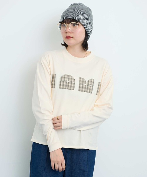 I am I in fact...（アイアムアイインファクト）の「LOGO patchwork Tシャツ（Tシャツ/カットソー・レディース・オフホワイト/ブラウン・FREE）」の4枚目の写真