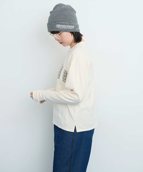 I am I in fact...（アイアムアイインファクト）の「LOGO patchwork Tシャツ（Tシャツ/カットソー・レディース・オフホワイト/ブラウン・FREE）」の7枚目の写真