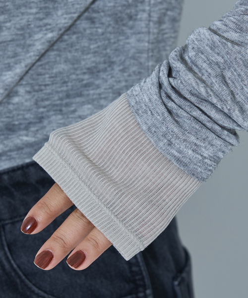 NOMINE(ノミネ)の「ダブルスリーブ シアー ロンT(Tシャツ/カットソー・レディース・アイボリー/ブラック/ライトグレー/キャメル/チャコールグレー・フリー)」の7枚目の写真