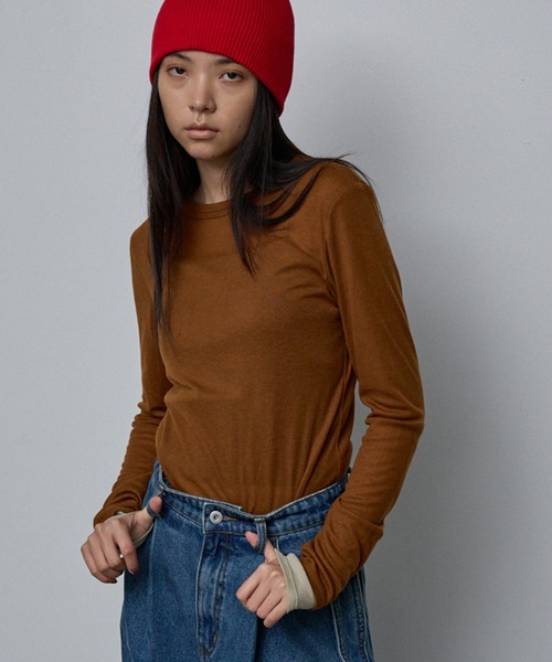 NOMINE(ノミネ)の「ダブルスリーブ シアー ロンT(Tシャツ/カットソー・レディース・アイボリー/ブラック/ライトグレー/キャメル/チャコールグレー・フリー)」の5枚目の写真