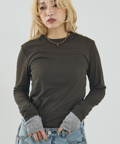 NOMINE(ノミネ)の「ダブルスリーブ シアー ロンT(Tシャツ/カットソー・レディース・アイボリー/ブラック/ライトグレー/キャメル/チャコールグレー・フリー)」の3枚目の写真