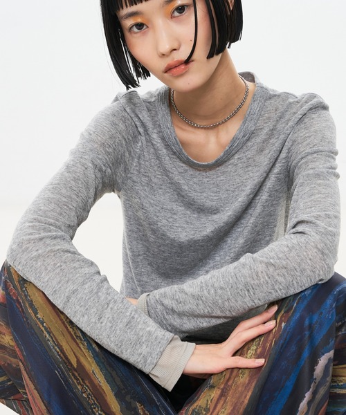 NOMINE(ノミネ)の「ダブルスリーブ シアー ロンT(Tシャツ/カットソー・レディース・アイボリー/ブラック/ライトグレー/キャメル/チャコールグレー・フリー)」の1枚目の写真