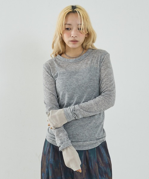 NOMINE(ノミネ)の「ダブルスリーブ シアー ロンT(Tシャツ/カットソー・レディース・アイボリー/ブラック/ライトグレー/キャメル/チャコールグレー・フリー)」の13枚目の写真