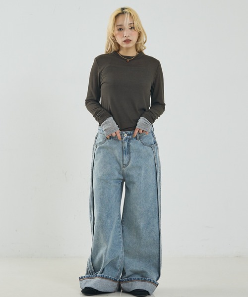 NOMINE(ノミネ)の「ダブルスリーブ シアー ロンT(Tシャツ/カットソー・レディース・アイボリー/ブラック/ライトグレー/キャメル/チャコールグレー・フリー)」の16枚目の写真