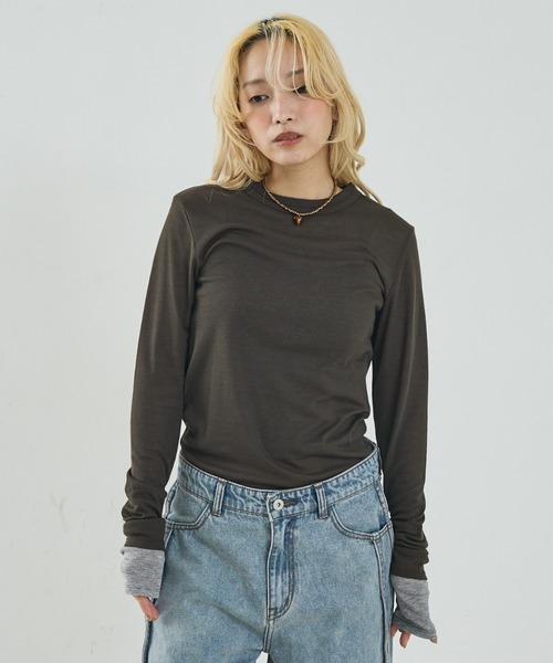 NOMINE(ノミネ)の「ダブルスリーブ シアー ロンT(Tシャツ/カットソー・レディース・アイボリー/ブラック/ライトグレー/キャメル/チャコールグレー・フリー)」の19枚目の写真