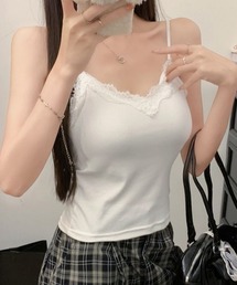 Miniministore（ミニミニストア）の「VネックTシャツ レースキャミソール単品（Tシャツ/カットソー）」