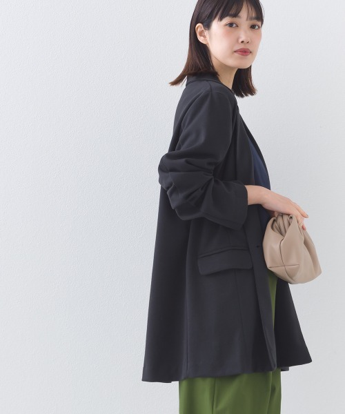 OMNES（オムネス）の「ダンボールニットオーバーサイズテーラードジャケット（テーラードジャケット・レディース・ブラック/グレイッシュベージュ・FREE）」の5枚目の写真