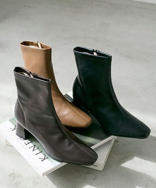 le.coeur blanc（ルクールブラン）の「スクエアトゥ裏起毛ストレッチブーツ（ブーツ・レディース・キャメル/ブラウン/ブラック・36/37/38/39）」の2枚目の写真