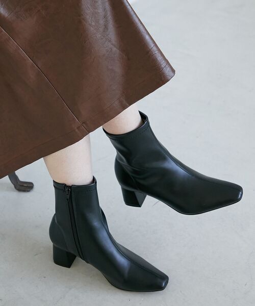 le.coeur blanc（ルクールブラン）の「スクエアトゥ裏起毛ストレッチブーツ（ブーツ・レディース・キャメル/ブラウン/ブラック・36/37/38/39）」の5枚目の写真