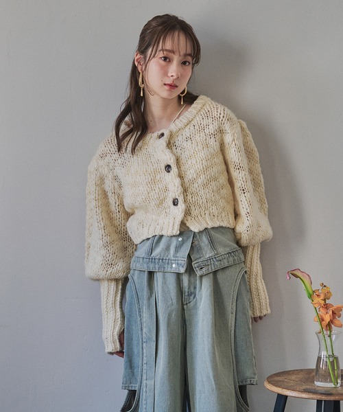 mideal(マイディール)の「volume sleeve knit cardigan / ボリュームスリーブニットカーディガン(カーディガン/ボレロ・レディース・ピンク/アイボリー/チャコールグレー・FREE)」の18枚目の写真
