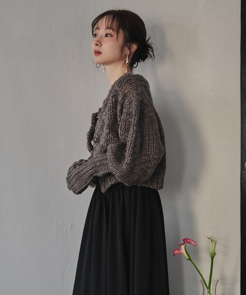 mideal(マイディール)の「volume sleeve knit cardigan / ボリュームスリーブニットカーディガン(カーディガン/ボレロ・レディース・ピンク/アイボリー/チャコールグレー・FREE)」の14枚目の写真
