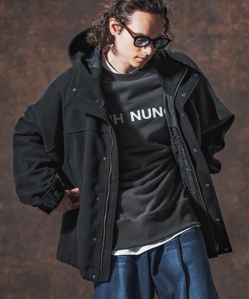 Jih Nunc(ジーヌンク)の「mj10994-ウールメルトンフーデッドコート(JIH-R1128)(その他アウター・メンズ・ブラック/パープル/ネイビー・L/M/S)」の4枚目の写真