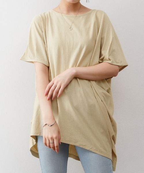 RCD(アールシーディー)の「ランダムシルエットカットソー(Tシャツ/カットソー・レディース・ベージュ/チャコールグレー/オフホワイト/ブラック/カーキ・LL~3L/M-L)」の4枚目の写真