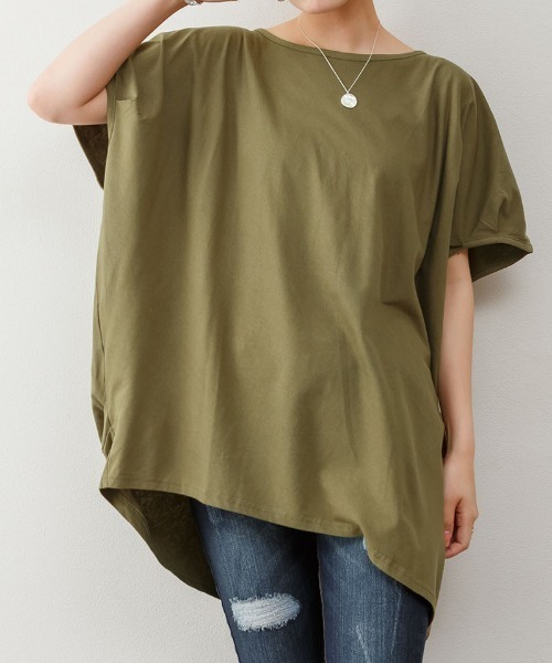 RCD(アールシーディー)の「ランダムシルエットカットソー(Tシャツ/カットソー・レディース・ベージュ/チャコールグレー/オフホワイト/ブラック/カーキ・LL~3L/M-L)」の5枚目の写真