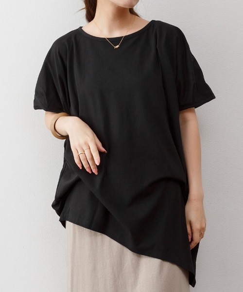 RCD(アールシーディー)の「ランダムシルエットカットソー(Tシャツ/カットソー・レディース・ベージュ/チャコールグレー/オフホワイト/ブラック/カーキ・LL~3L/M-L)」の2枚目の写真