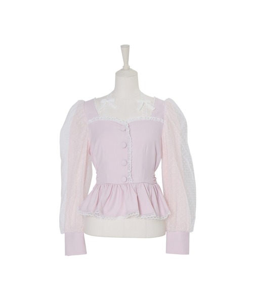 mellfy memory（メルフィーメモリー）の「Sugar Lace Puff peplum ブラウス（シャツ/ブラウス・レディース・ピンク/ホワイト・FREE）」の2枚目の写真