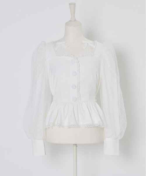 mellfy memory（メルフィーメモリー）の「Sugar Lace Puff peplum ブラウス（シャツ/ブラウス・レディース・ピンク/ホワイト・FREE）」の14枚目の写真