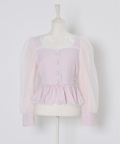 mellfy memory（メルフィーメモリー）の「Sugar Lace Puff peplum ブラウス（シャツ/ブラウス・レディース・ピンク/ホワイト・FREE）」の3枚目の写真