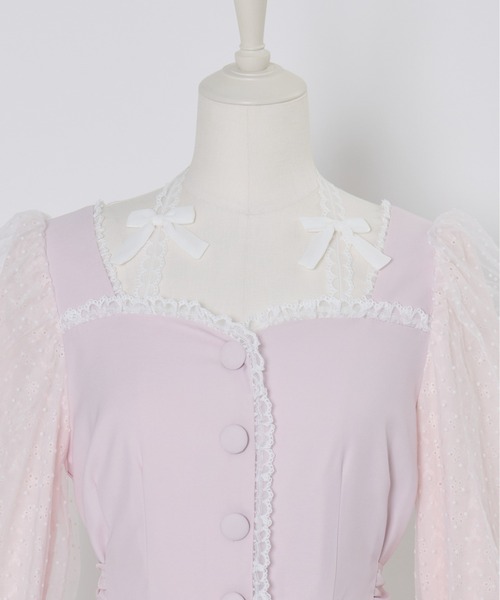mellfy memory（メルフィーメモリー）の「Sugar Lace Puff peplum ブラウス（シャツ/ブラウス・レディース・ピンク/ホワイト・FREE）」の6枚目の写真