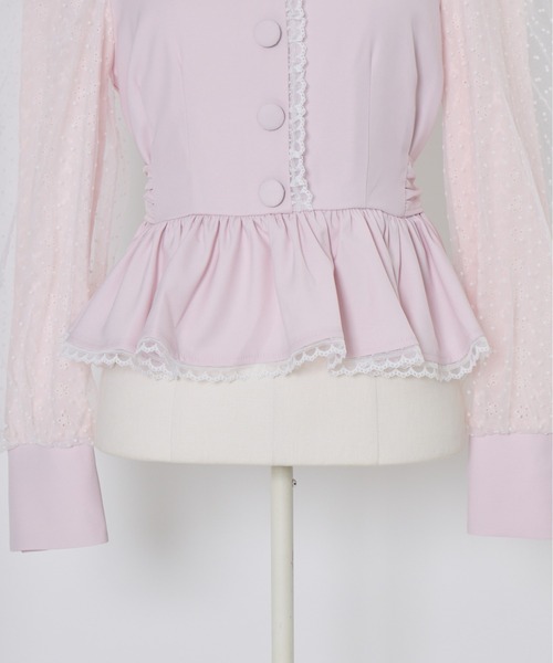 mellfy memory（メルフィーメモリー）の「Sugar Lace Puff peplum ブラウス（シャツ/ブラウス・レディース・ピンク/ホワイト・FREE）」の9枚目の写真