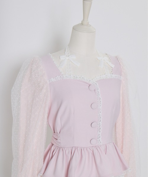 mellfy memory（メルフィーメモリー）の「Sugar Lace Puff peplum ブラウス（シャツ/ブラウス・レディース・ピンク/ホワイト・FREE）」の7枚目の写真