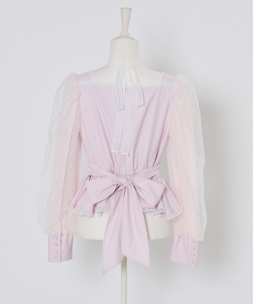 mellfy memory（メルフィーメモリー）の「Sugar Lace Puff peplum ブラウス（シャツ/ブラウス・レディース・ピンク/ホワイト・FREE）」の5枚目の写真