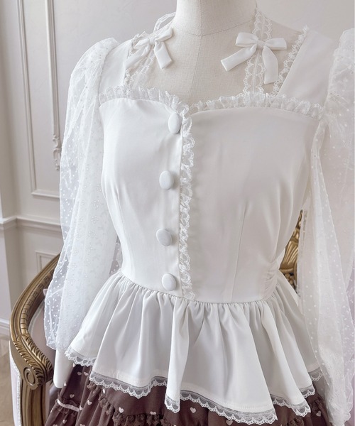 mellfy memory（メルフィーメモリー）の「Sugar Lace Puff peplum ブラウス（シャツ/ブラウス・レディース・ピンク/ホワイト・FREE）」の17枚目の写真