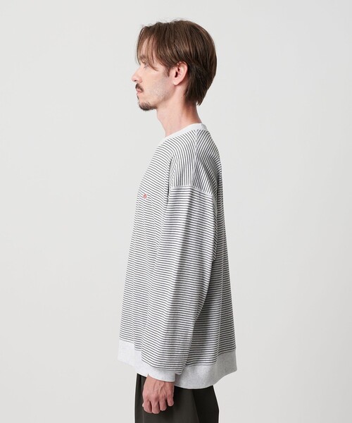 DANTON（ダントン）の「＜DANTON＞クルーネック ボーダー スウェット Tシャツ（Tシャツ/カットソー・メンズ・ライトグレー/ブラック・M/L/XL）」の7枚目の写真