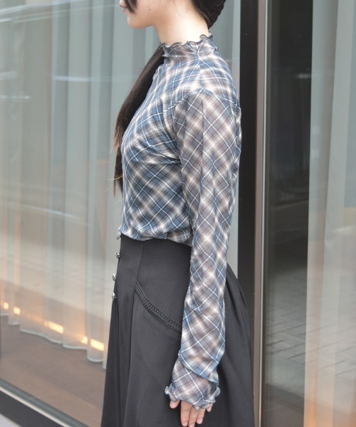 axes femme(アクシーズファム)の「チェック柄シアートップス(Tシャツ/カットソー・レディース・グレー/キナリ・FREE)」の4枚目の写真