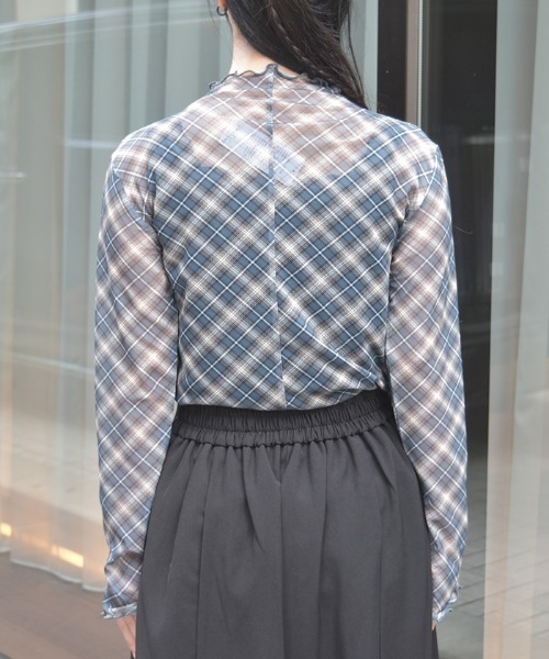 axes femme(アクシーズファム)の「チェック柄シアートップス(Tシャツ/カットソー・レディース・グレー/キナリ・FREE)」の5枚目の写真